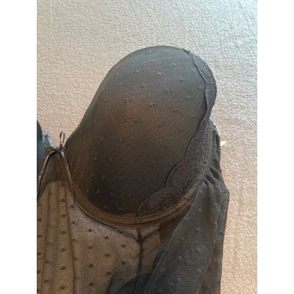 Bed of Roses Black 3X Lingerie Set Sheer Polka Dot Babydoll & Thong, Curvy, Lace - Picture 6 of 16